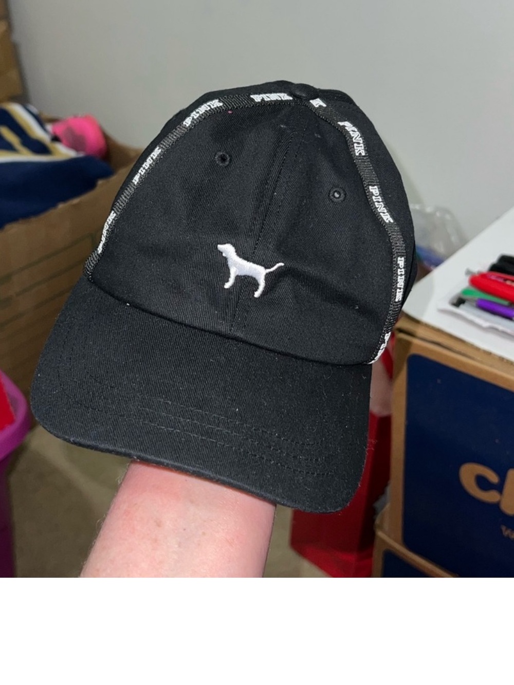 PINK Victoria's Secret Black Hat with White Logo Tag